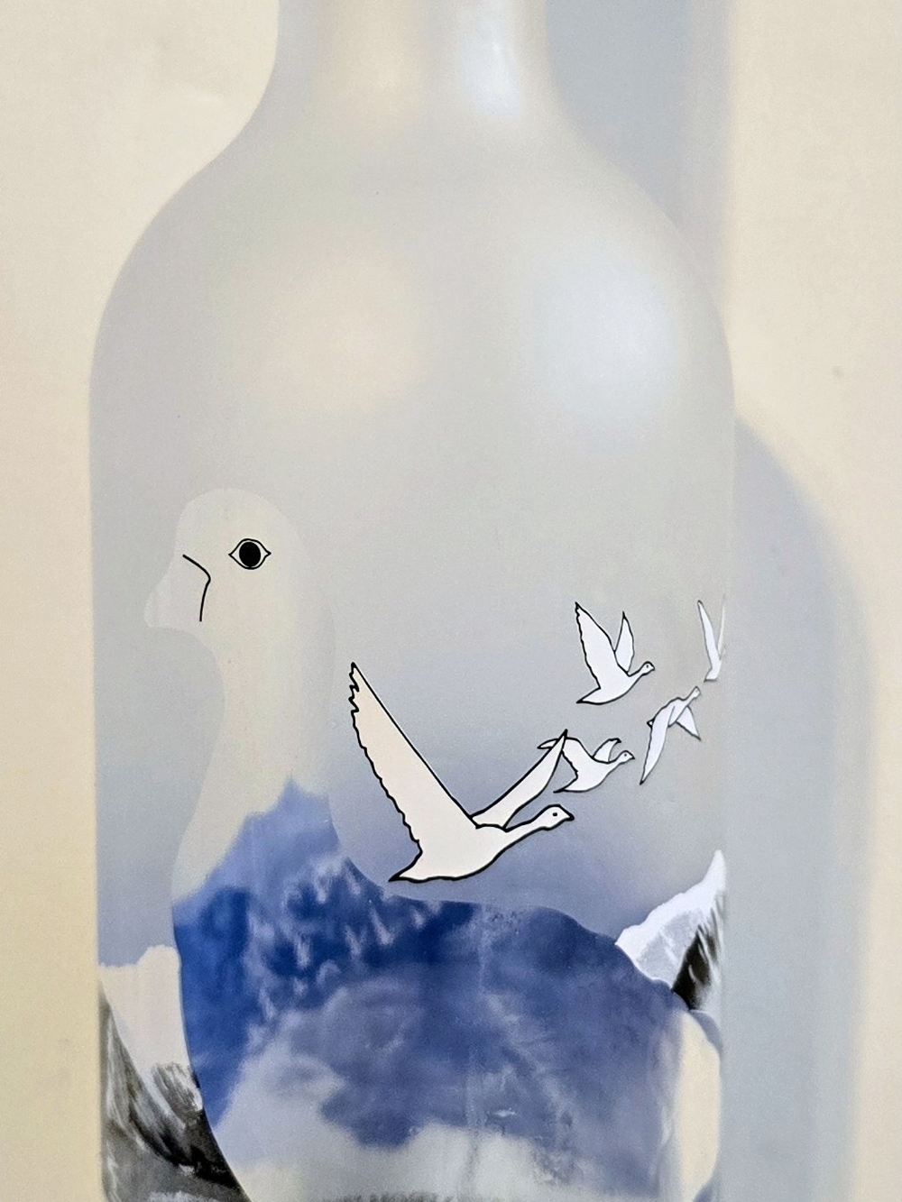 White and Blue Bird Decorative Bottle - Grey Goose 750 Emptu Bottle